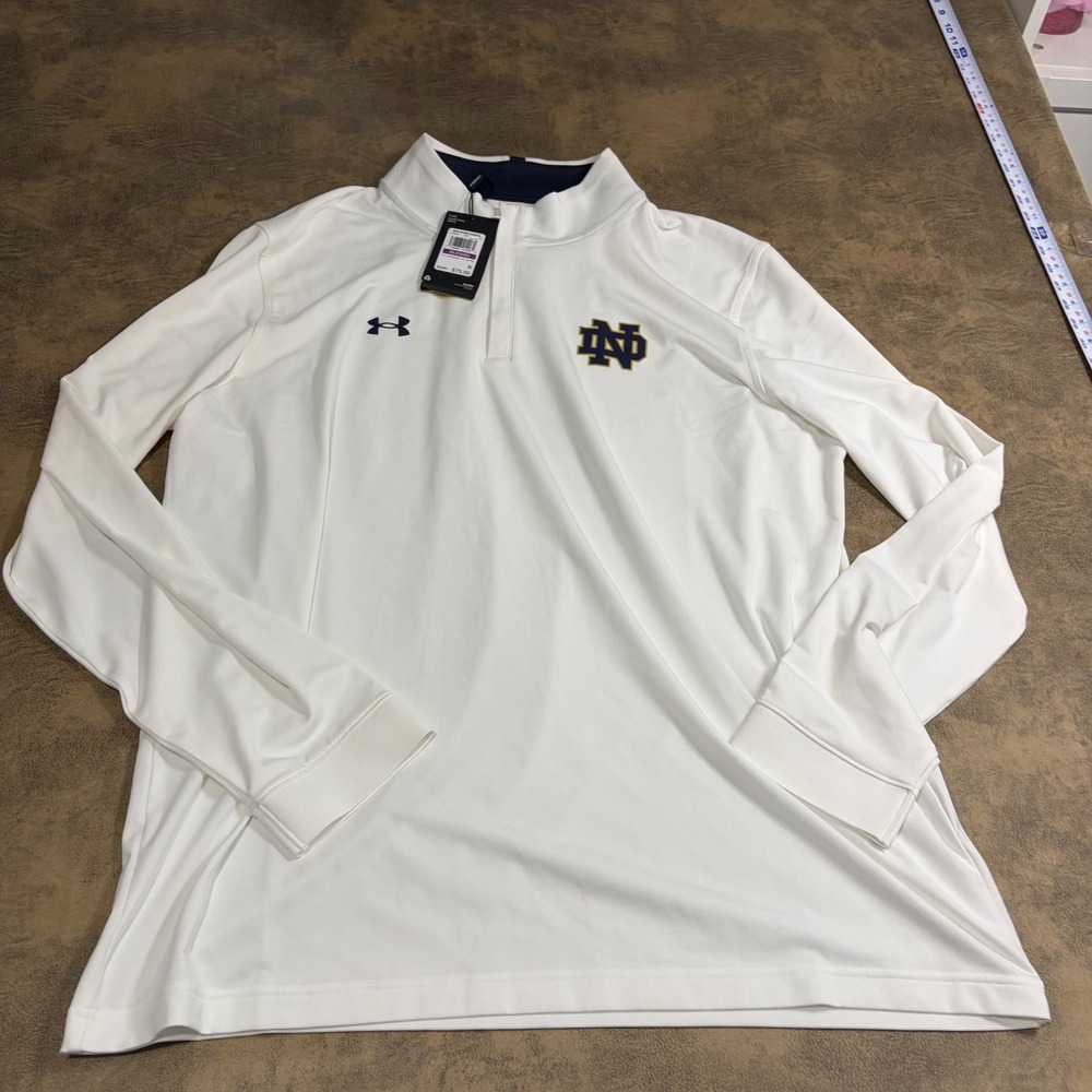 Under Armour Golf Notre Dame Pullover Mens 2XL White Lightweight 1/4 Zip *FLAW*